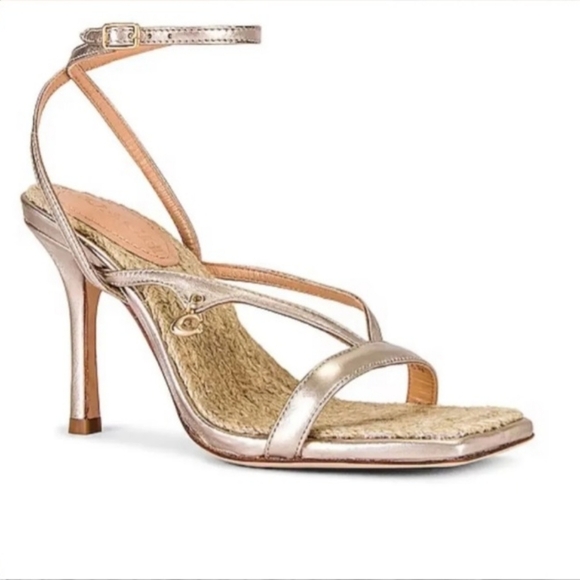 Coach Gold Platinum Champagne Kaia Espadrille Open Toe Heels NWOB Size 8 - Picture 1 of 12